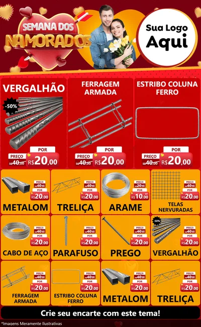 Modelo de Encarte para Encarte Grande com o tema Semana dos Namorados para Ferragens