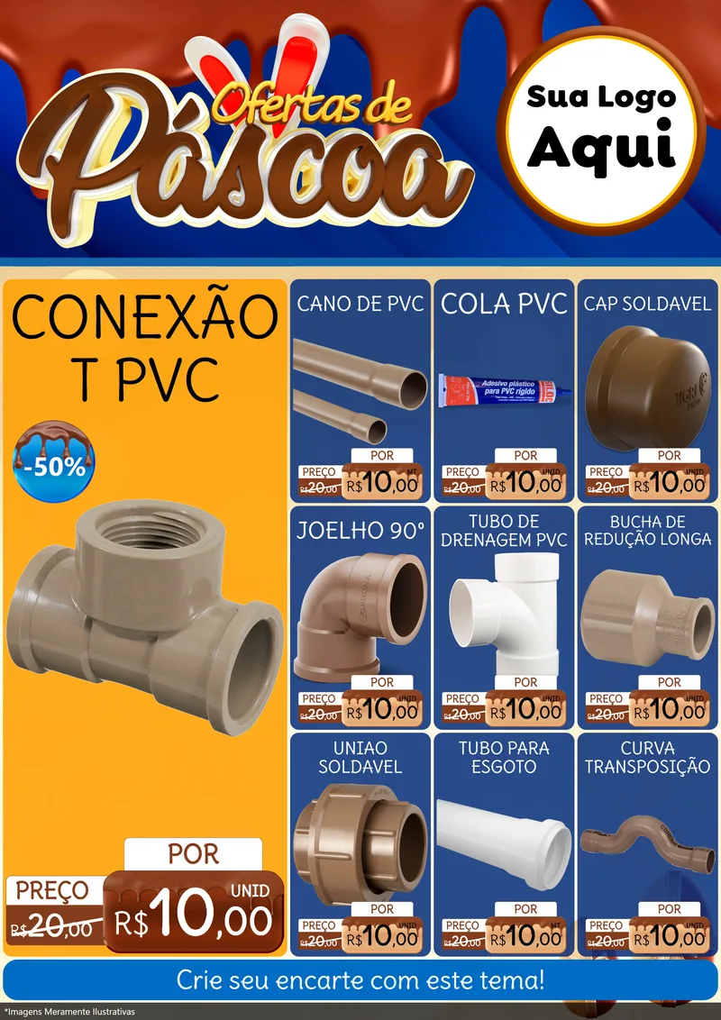 Modelo de Encarte para Encarte A4 Vertical com o tema Ofertas de Páscoa para Tubos e conexões