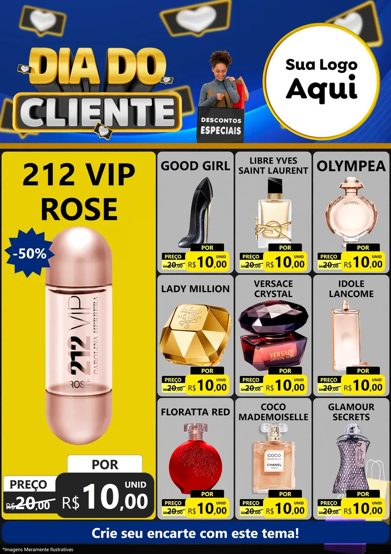 Modelo de Encarte para Encarte A4 Vertical com o tema Dia Do Cliente para Perfumes