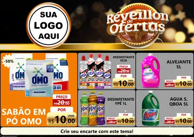 Modelo de Encarte para Encarte A4 Horizontal com o tema Réveillon de Ofertas para Produtos de Limpeza