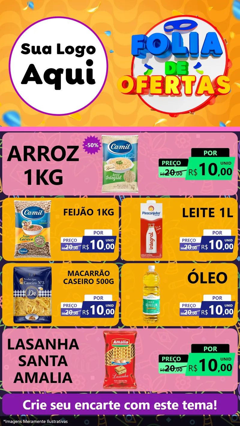 Modelo de TV para TV Vertical com o tema Folia de Ofertas para Supermercado