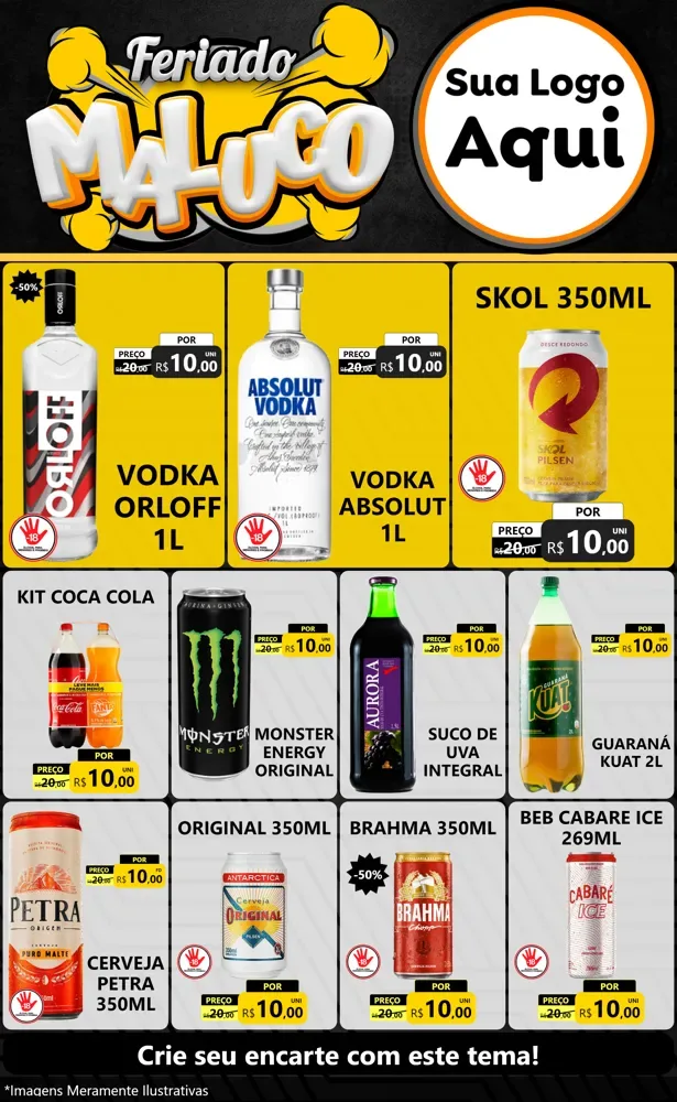 Modelo de Encarte para Encarte Grande com o tema Feriado Maluco para Distribuidora de bebidas