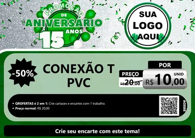 Modelo de Cartaz para Cartaz A4 Horizontal com o tema Promoção de Aniversário - 15 Anos para Tubos e conexões