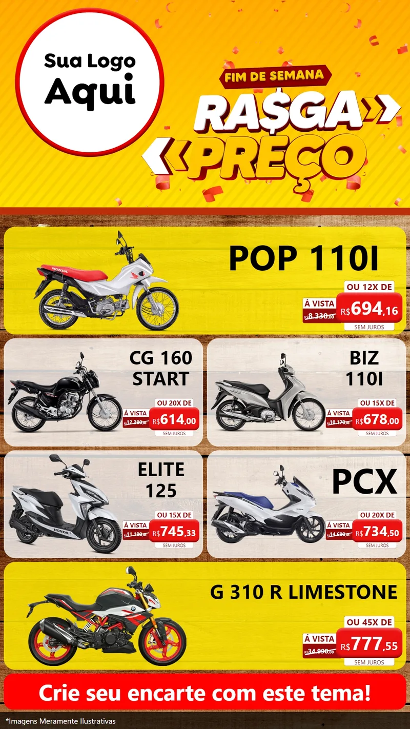 Modelo de TV para TV Vertical com o tema Fim de Semana Rasga Preços para Concessionaria de Motos
