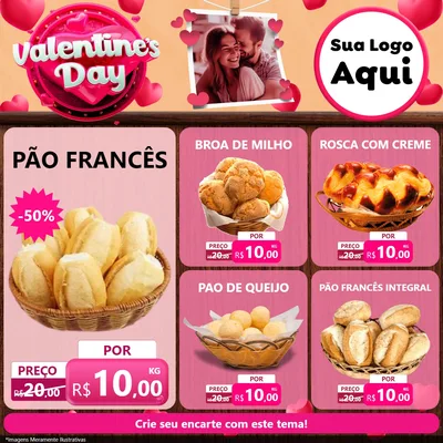 Modelo de Rede Social para Feed Facebook com o tema Valentine's Day para Padaria