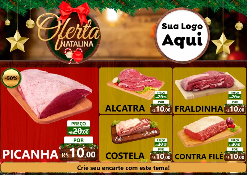Modelo de Encarte para Encarte A4 Horizontal com o tema Ofertas Natalina para Açougue