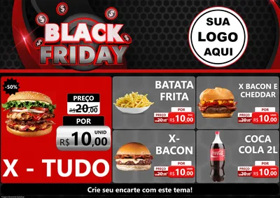 Modelo de Encarte para Encarte A4 Horizontal com o tema Black Friday para Hamburgueria