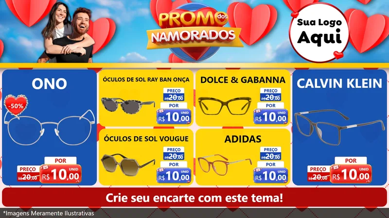 Modelo de TV para TV Horizontal com o tema Promo dos Namorados para Óticas