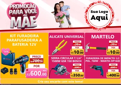 Modelo de Encarte para Encarte A4 Horizontal com o tema Promoção Para Você Mãe para Maquinas e Ferramentas