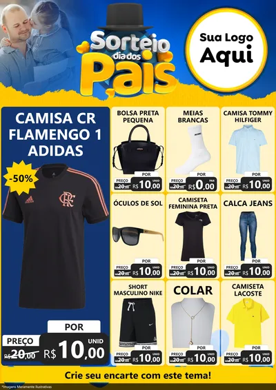 Modelo de Encarte para Encarte A4 Vertical com o tema Sorteio Dia Dos Pais para Roupas e acessórios