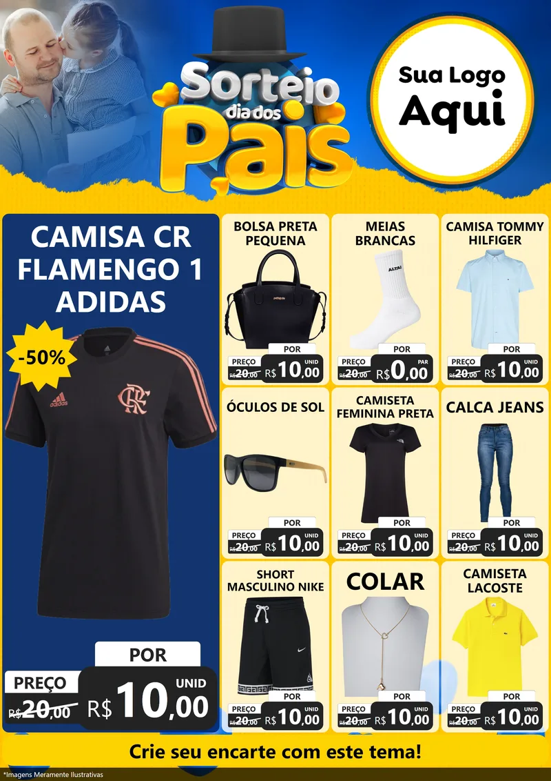 Modelo de Encarte para Encarte A4 Vertical com o tema Sorteio Dia Dos Pais para Roupas e acessórios