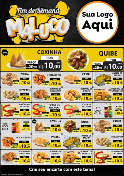 Modelo de Encarte para Encarte A4 Vertical com o tema Fim de Semana Maluco para Salgadaria