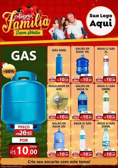 Modelo de Encarte para Encarte A4 Vertical com o tema Alegria em Família Super Ofertas - Natal para Água e gás