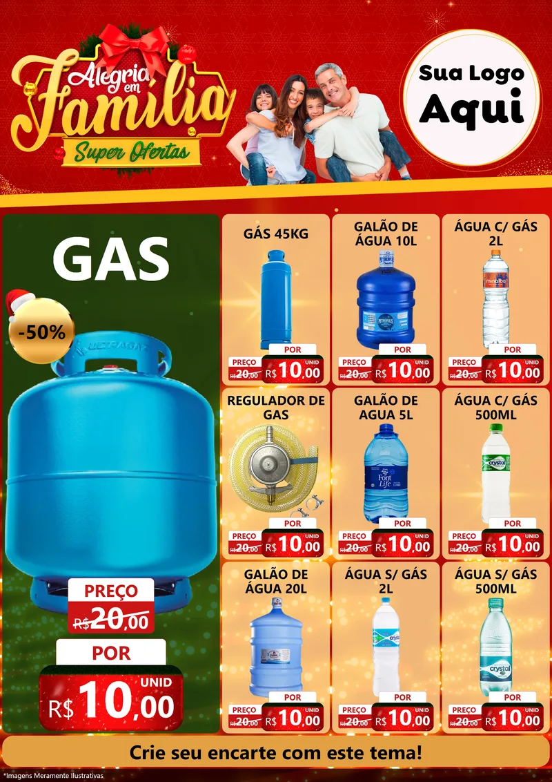 Modelo de Encarte para Encarte A4 Vertical com o tema Alegria em Família Super Ofertas - Natal para Água e gás