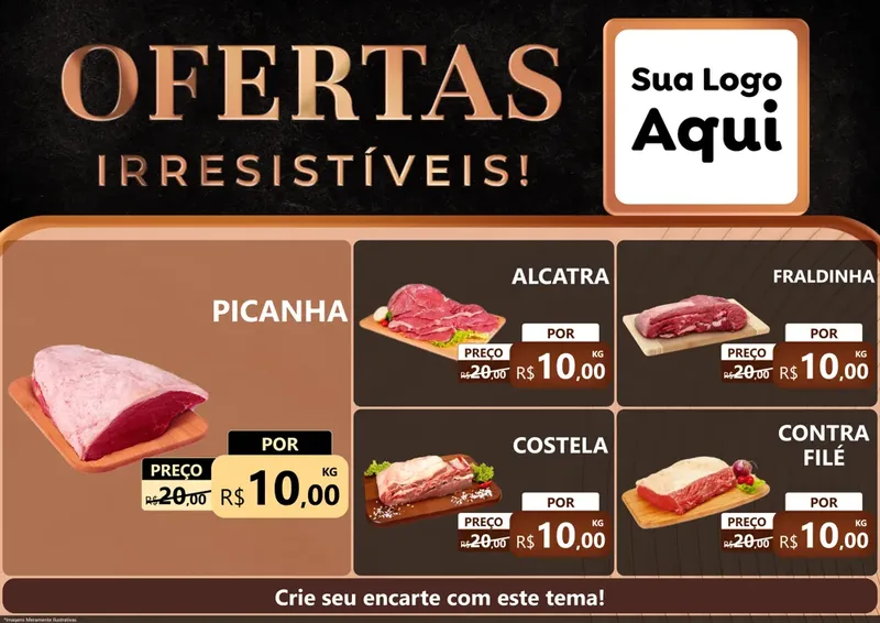 Modelo de Encarte para Encarte A4 Horizontal com o tema Ofertas Irresistíveis! para Açougue