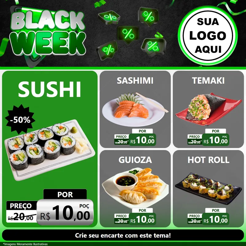 Modelo de Rede Social para Feed Facebook com o tema Black Week para Comida japonesa