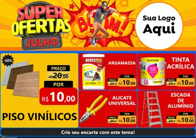Modelo de Encarte para Encarte A4 Horizontal com o tema Super Ofertas Julho para Material para Construção