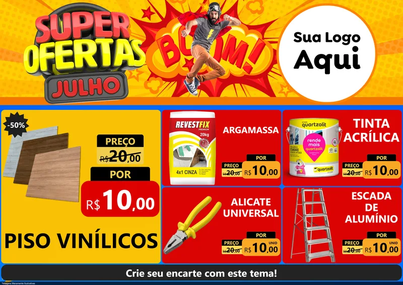 Modelo de Encarte para Encarte A4 Horizontal com o tema Super Ofertas Julho para Material para Construção