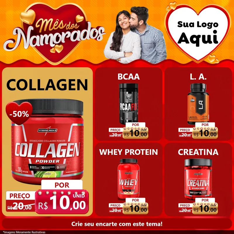 Modelo de Rede Social para Feed Facebook com o tema Mês dos Namorados para Suplementos alimentares