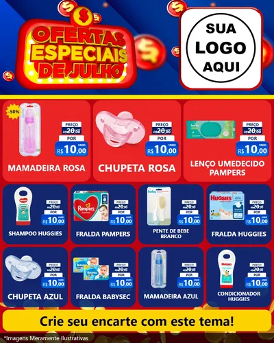 Modelo de Rede Social para Feed Instagram com o tema Ofertas Especiais de Julho para Bebês