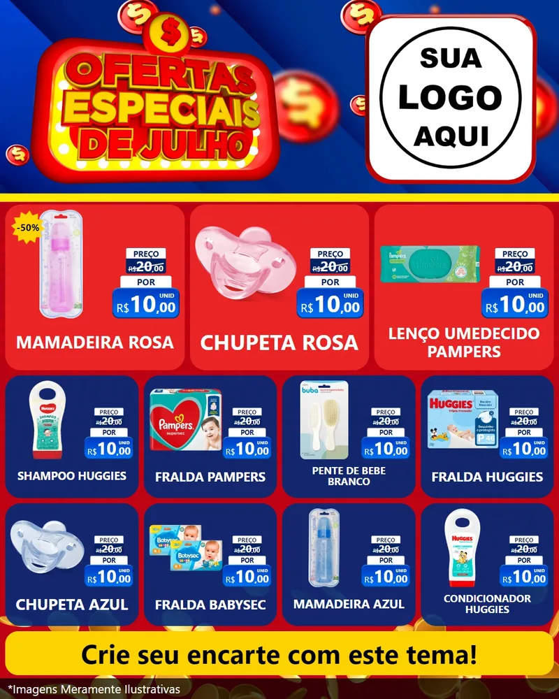 Modelo de Rede Social para Feed Instagram com o tema Ofertas Especiais de Julho para Bebês