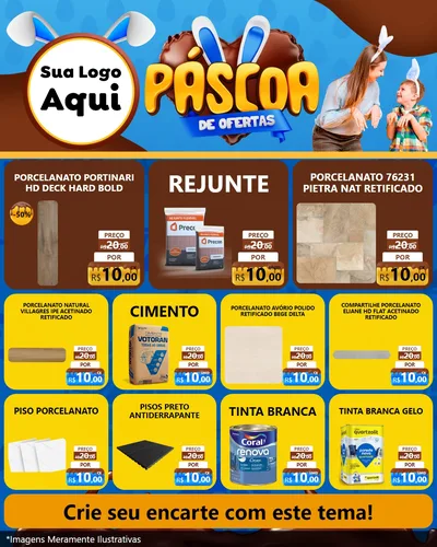 Modelo de Rede Social para Feed Instagram com o tema Páscoa de Ofertas para Pisos e revestimentos