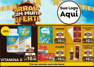 Modelo de Encarte para Encarte A4 Horizontal com o tema Ofertas de São João - Junina para Farmácia