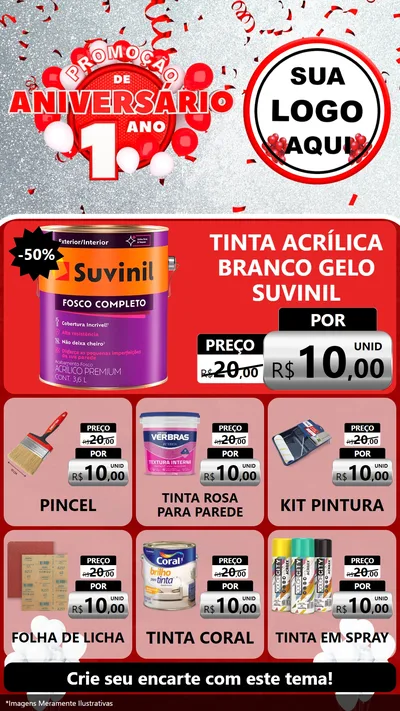 Modelo de Rede Social para Stories com o tema Promoção de Aniversário - 1 Ano para Tintas e Ferramentas