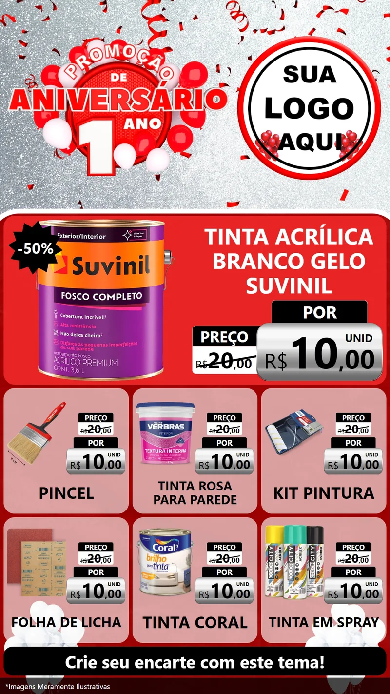 Modelo de Rede Social para Stories com o tema Promoção de Aniversário - 1 Ano para Tintas e Ferramentas