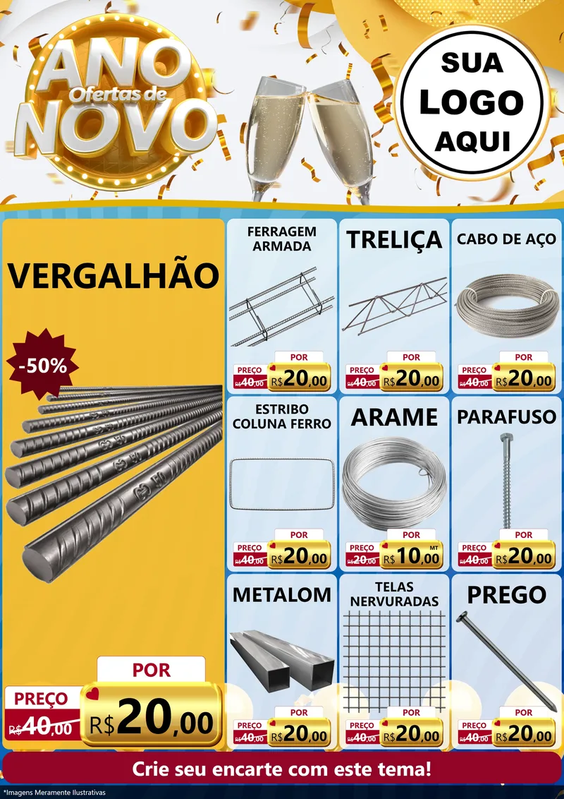 Modelo de Encarte para Encarte A4 Vertical com o tema Ofertas de Ano Novo para Ferragens