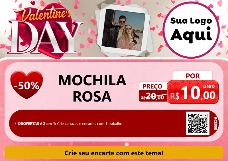 Modelo de Cartaz para Cartaz A4 Horizontal com o tema Valentine's Day para Papelaria