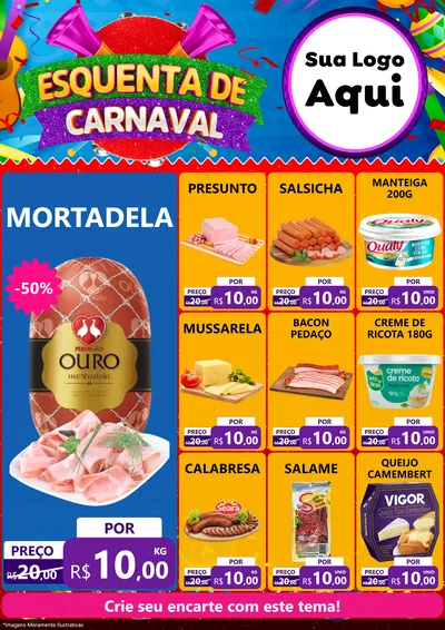 Modelo de Encarte para Encarte A4 Vertical com o tema Esquenta de Carnaval para Frios e Laticínios