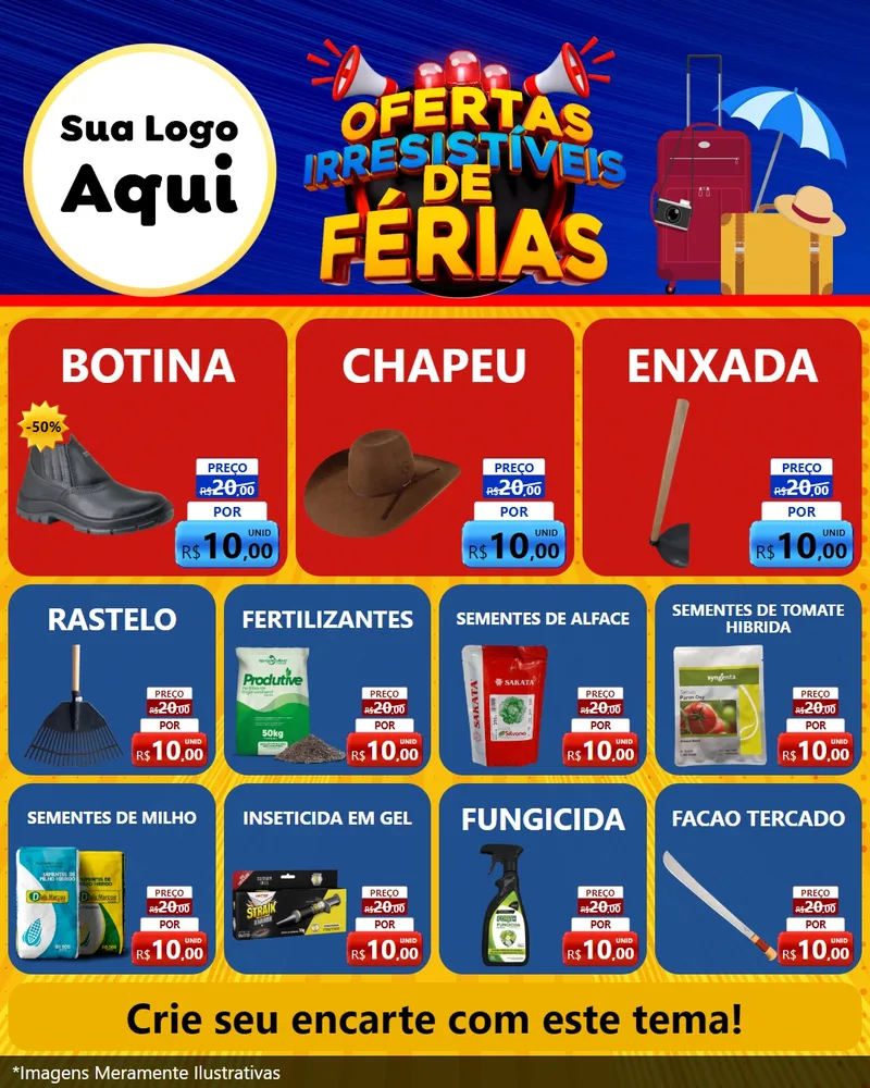 Modelo de Rede Social para Feed Instagram com o tema Ofertas Irresistíveis de Férias para Agropecuária