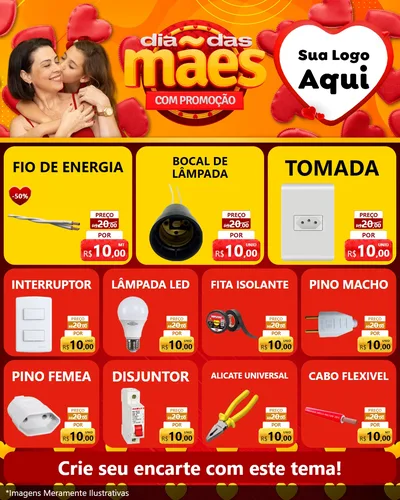 Modelo de Rede Social para Feed Instagram com o tema Dia das Mães com Promoção para Materiais Elétricos