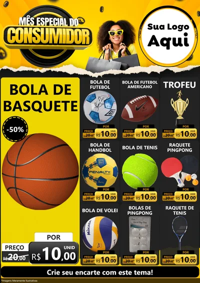 Modelo de Encarte para Encarte A4 Vertical com o tema Mês Especial do Consumidor para Artigos Esportivos