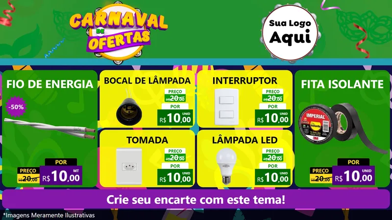 Modelo de TV para TV Horizontal com o tema Carnaval de Ofertas para Materiais Elétricos