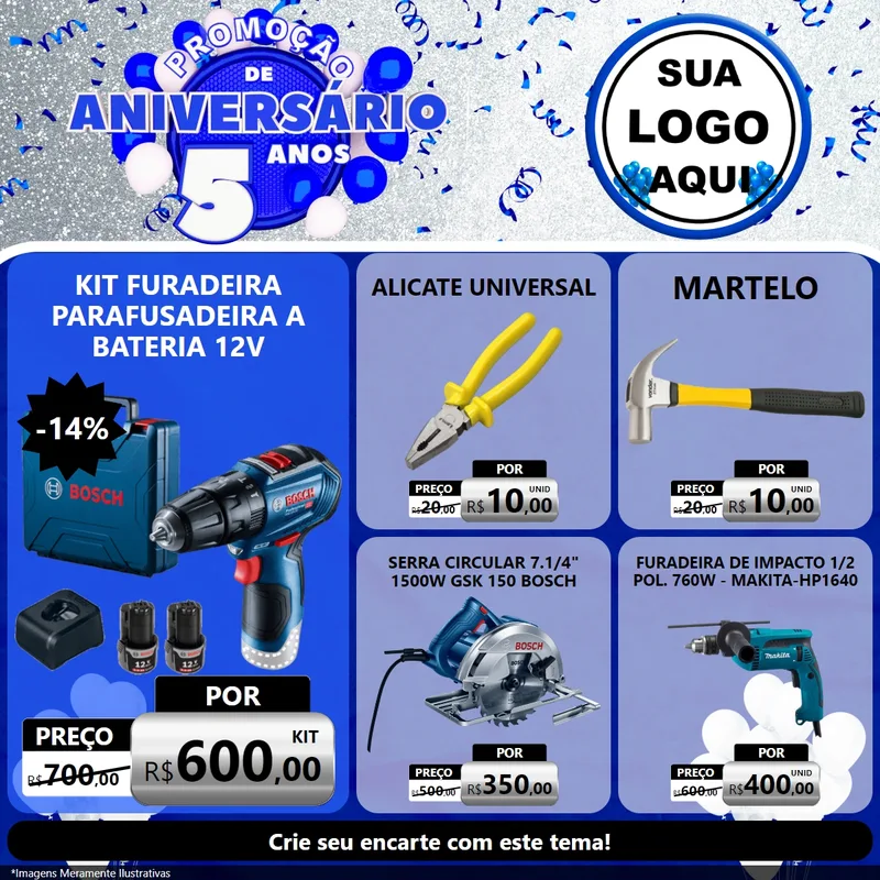 Modelo de Rede Social para Feed Facebook com o tema Promoção de Aniversário - 5 Anos para Maquinas e Ferramentas