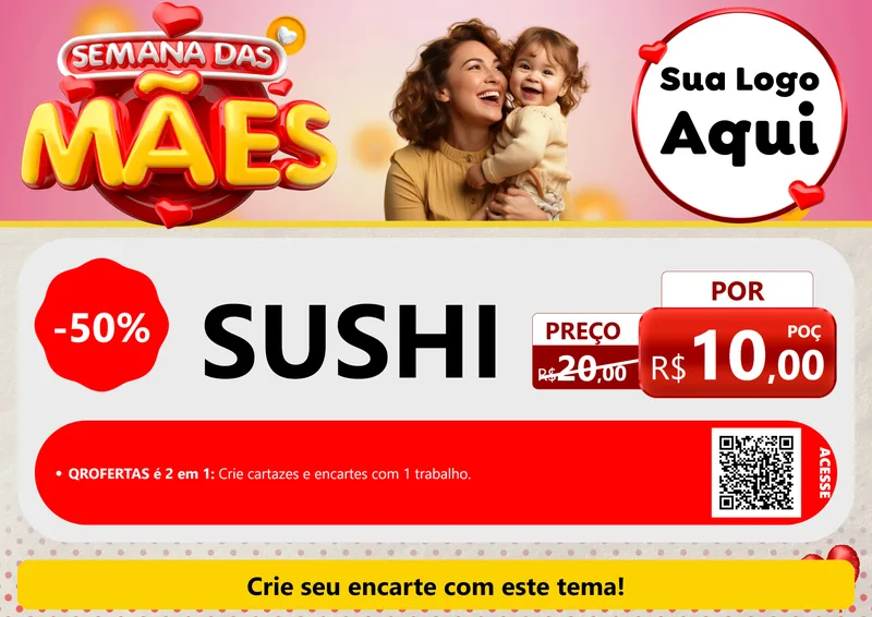 Modelo de Cartaz para Cartaz A4 Horizontal com o tema Semana das Mães para Comida japonesa