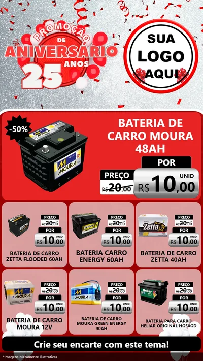 Modelo de Rede Social para Stories com o tema Promoção de Aniversário - 25Anos para Baterias Elétricas