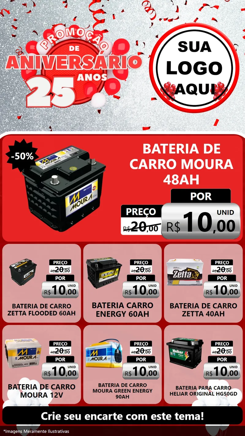 Modelo de Rede Social para Stories com o tema Promoção de Aniversário - 25Anos para Baterias Elétricas
