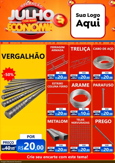 Modelo de Encarte para Encarte A4 Vertical com o tema Operação Julho Com Mais Economia para Ferragens