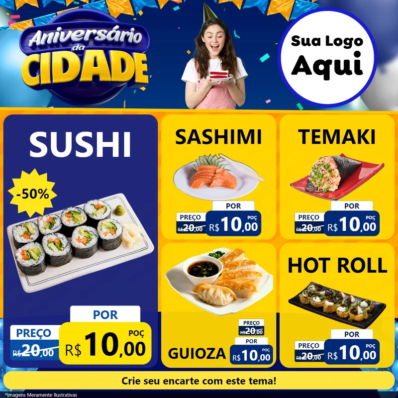 Modelo de Rede Social para Feed Facebook com o tema Aniversário da Cidade para Comida japonesa