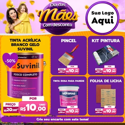 Modelo de Rede Social para Feed Facebook com o tema Dia das Mães com Desconto para Tintas e Ferramentas
