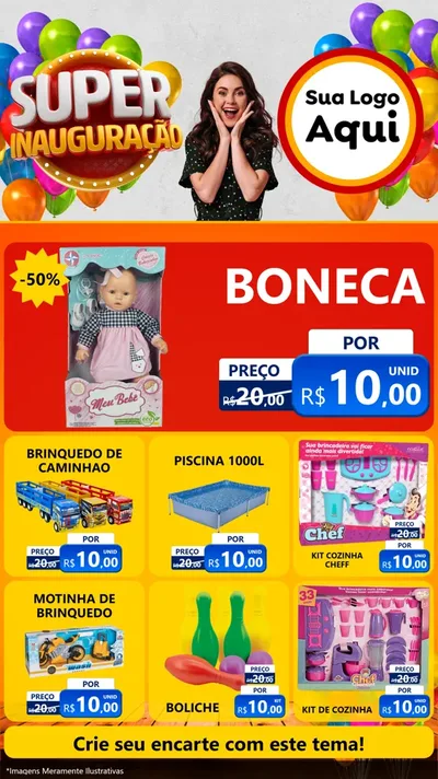 Modelo de Rede Social para Stories com o tema Super Inauguração para Brinquedos