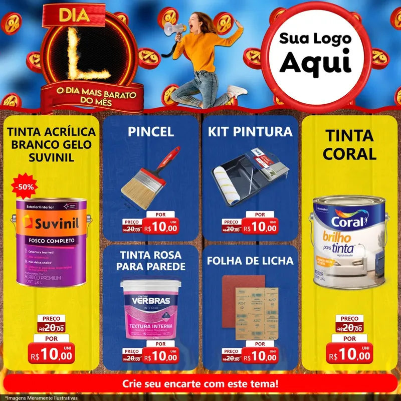 Modelo de Rede Social para Feed Facebook com o tema Dia L - O Dia Mais Barato Do Mês para Tintas e Ferramentas