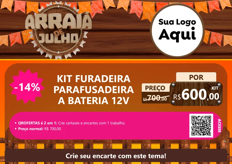 Modelo de Cartaz para Cartaz A4 Horizontal com o tema Arraiá de Julho - Junina para Maquinas e Ferramentas