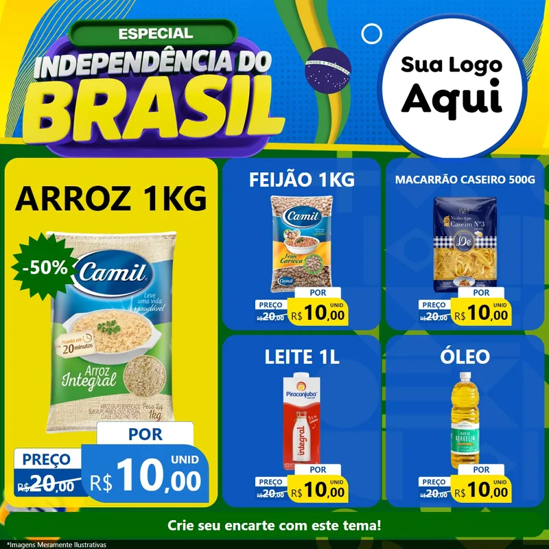 Modelo de Rede Social para Feed Facebook com o tema Especial Independência do Brasil para Supermercado
