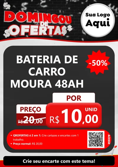 Modelo de Cartaz para Cartaz A4 Vertical com o tema Domingou de Ofertas para Baterias Elétricas