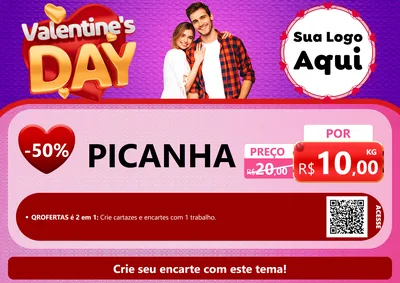 Modelo de Cartaz para Cartaz A4 Horizontal com o tema Valentine's Day para Açougue