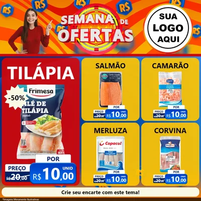 Modelo de Rede Social para Feed Facebook com o tema Semana de Ofertas para Peixaria